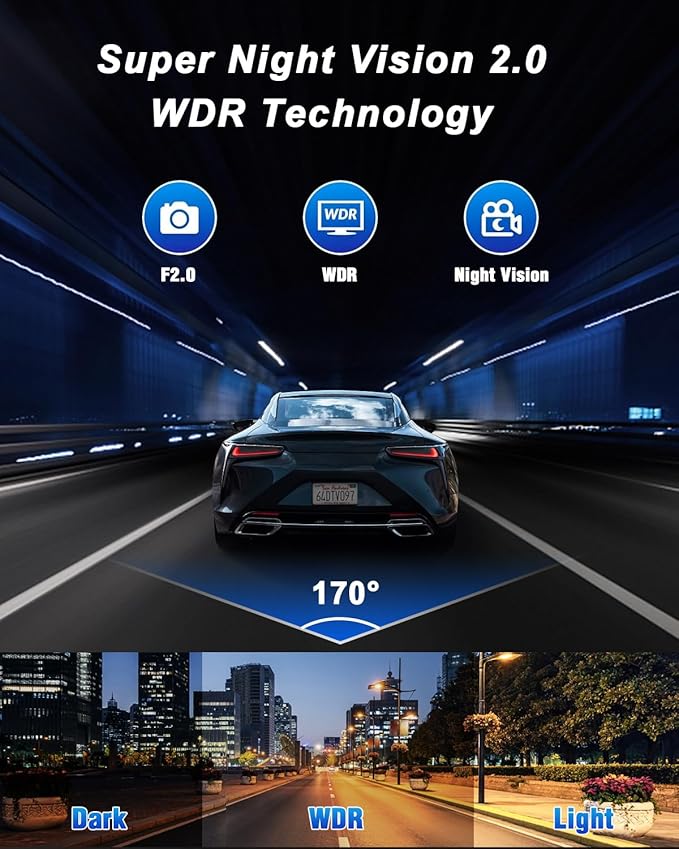3 Channel 4K WiFi Dash Cam, 4K+1080P+1080P Front Inside and Rear, Triple Dash Camera with 32GB Card, APP Control, G-Sensor, 24 Hours Parking Mode, Loop Recording, Night Vision
