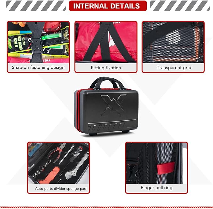 KITGO Roadside Emergency Car Kit (137Piece), with Jumper Cable, Car Safety Road Rescue Kit,Car Emergency Kit Gift for Father Women and Men,Tow Strap,Car Tool Kit (Black)