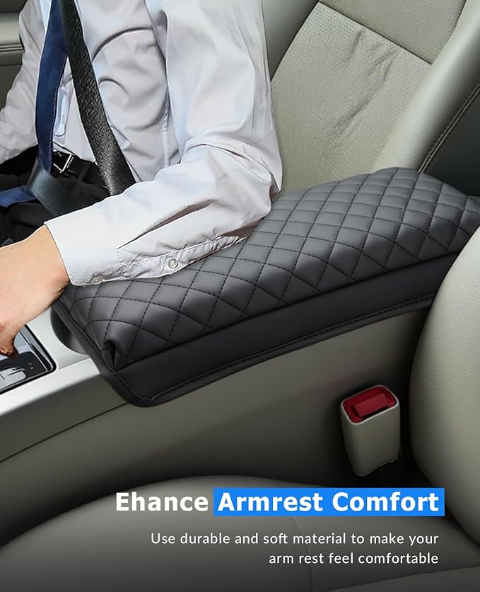 INTGET Center Console Cover for 2004-2009 Toyota Prius Accessories Leather Middle Armrest Cover Pad Car Interior Arm Rest Lid Protector Cushion (Black Stitches, Cushion)