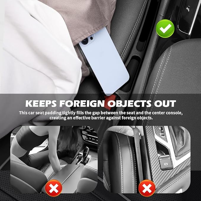 2PCS Deepened Car Seat Gap Filler Organizer,Multi-Purpose 2 in 1 Car Gap Filler with Bottom Charging Opening for Avoiding Item Falling,Universal No Drop Seat Guard for Cars