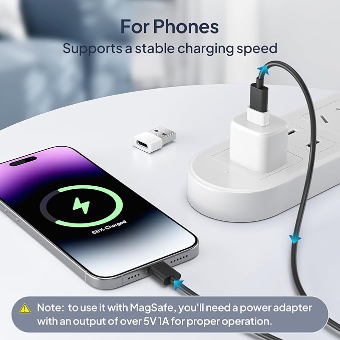 Basesailor for Apple Watch 11 Charger Adapter 3Pack,USB to USB C Converter Type C to USBA Charger Cable USBC Cord Block for iPhone 17 17e Air 16 15 Pro Max,Airpods Pro 3,iPad mini,Samsung Galaxy S26