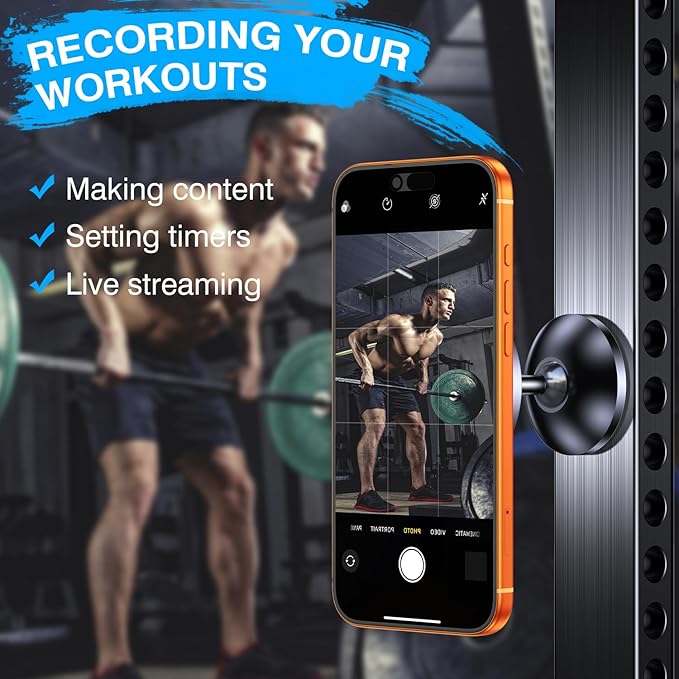 Gym Magnetic Phone Holder Mount for MagSafe【All Metal】Dual Magnetic Phone Holder for Gym Accessories Attach to Metal Surface, Gym Phone Holder Magnet for iPhone 16 15 14 13 Pro Max Gift for Men Women