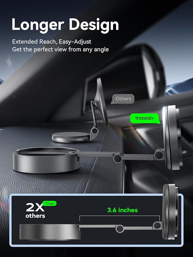 THREEKEY for Qi2 25W Certified MagSafe Car Mount Charger Lite with Cooling Fan&LED Light, 360° Rotating Fast Wireless Charger & Phone Holder for iPhone 17-12, Galaxy S25-S26 | 30W Adapter Included