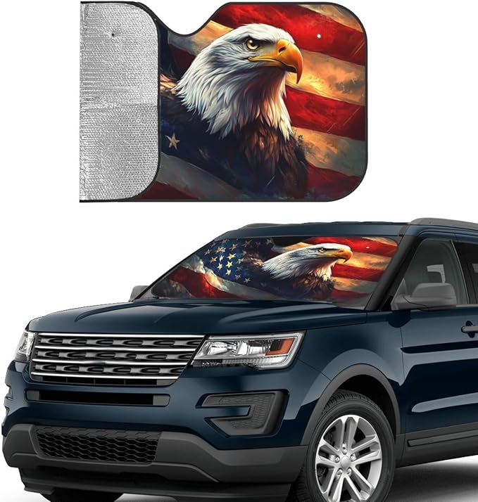 American Flag Car Sun Shade Windshield Sunshade Foldable Front Window Shield Cover for Truck SUV