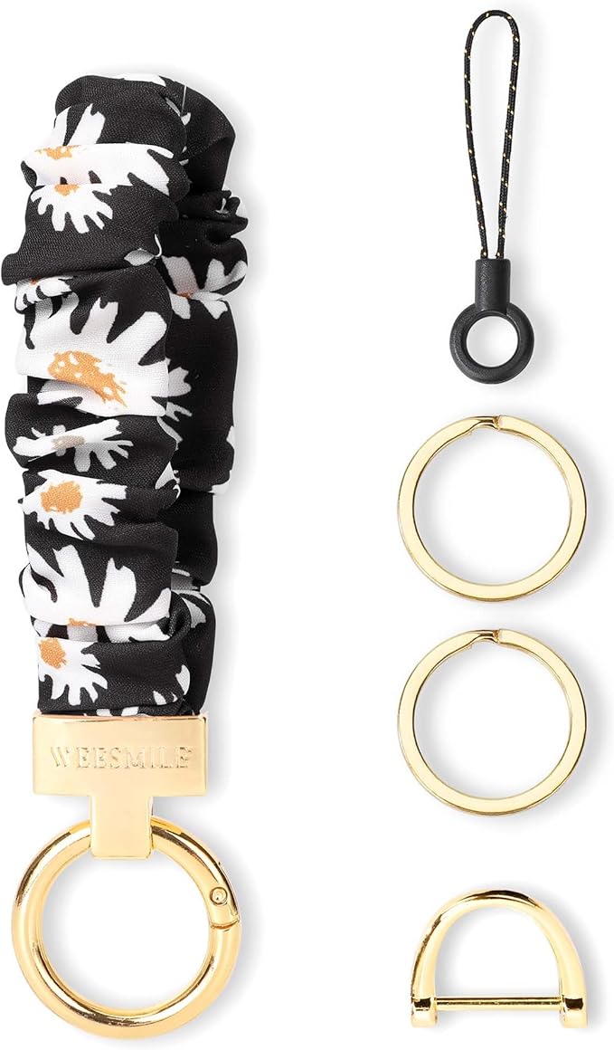 WEESMILE Keychain Wristlet, Stretchy Key Chain for Car Keys with D ring, Cute Scrunchie Wrist Bracelet for Women Men