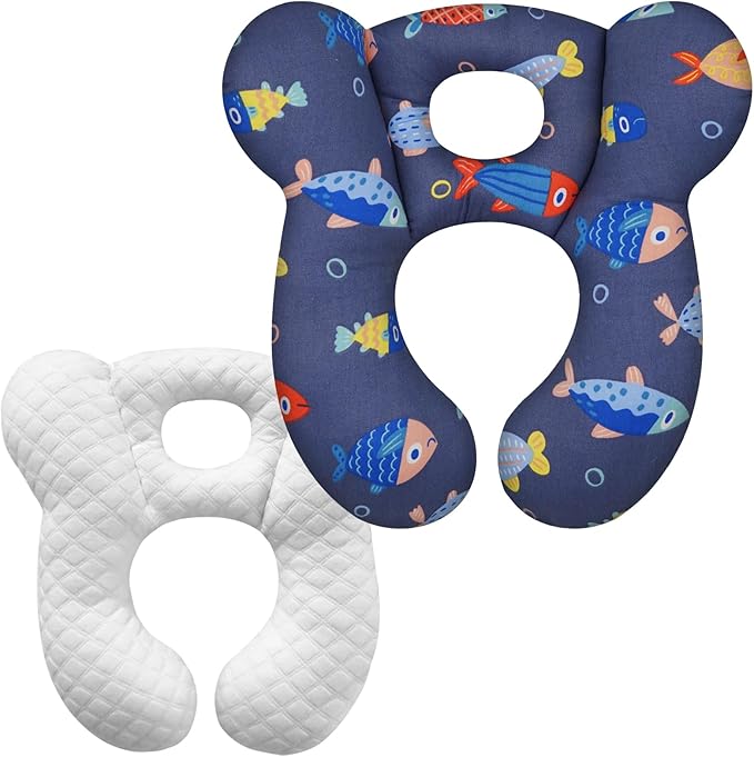 Baby Travel Pillow, Upgrade U-Shape Infant Pillow for Car Seat Pushchair and Stroller, Soft Comfortable Sleep Cushion for Kids Newborn and Toddler -Fish DarkBlue