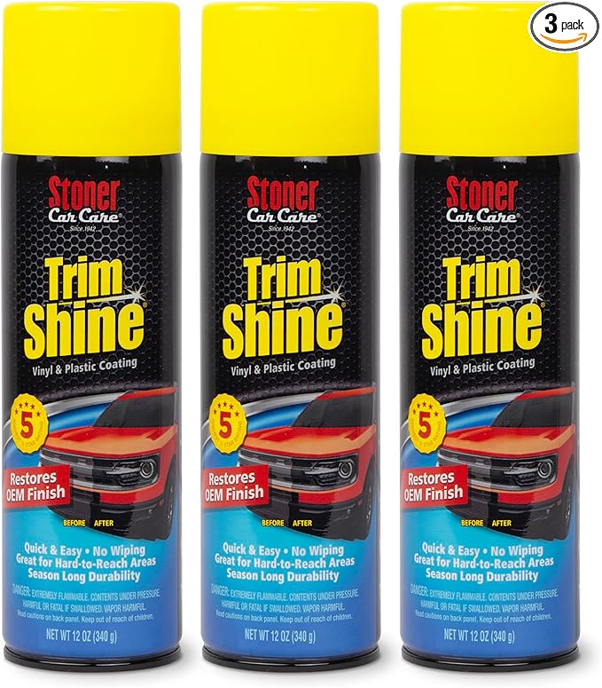 Stoner Car Care 91034–3PK Trim Shine Vinyl and Plastic Aerosol Protectant Coating for Automotive Interior and Exterior Restores OEM Finish and Color, Protects from Fading, 12 Oz, Pack of 3