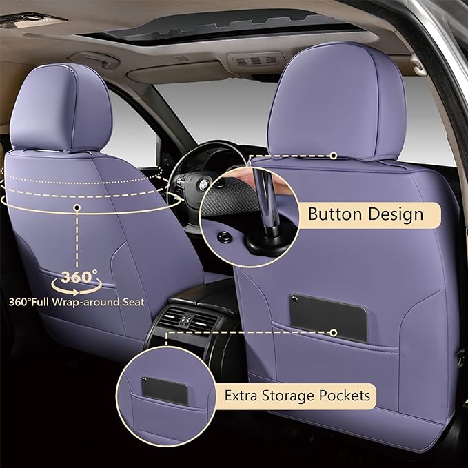 FLORICH Car Seat Cover Full Set, Automotive Seat Covers, Luxury Waterproof Leather Car Seat Protectors, Car Seat Cushions Universal Fit for Most Sedans SUVs Trucks - Purple