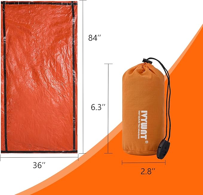 Emergency Sleeping Bag & LED Beanie Hat Set, Waterproof Thermal Mylar Bivy Sack, Portable Survival Gear for Hiking, Camping, Bug-Out Bags & Emergency Kits