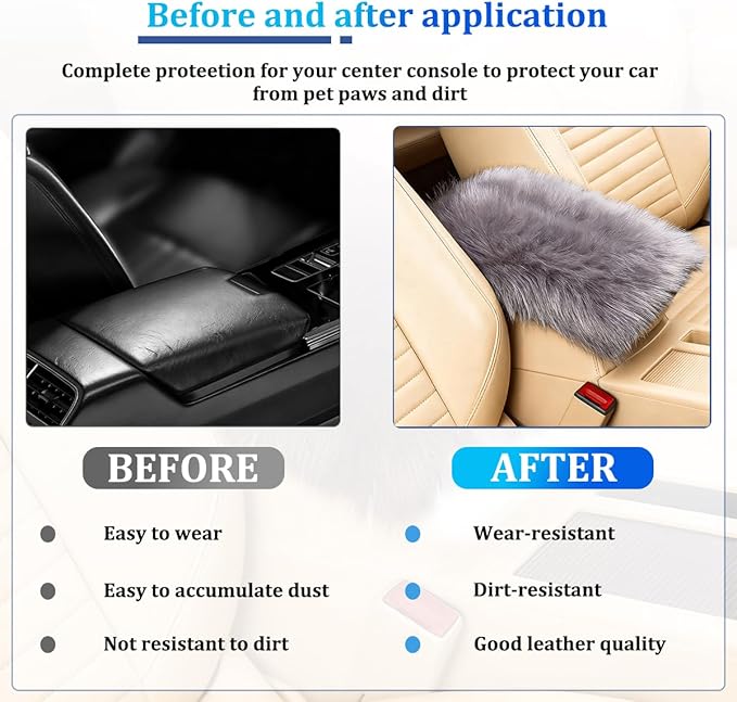 Car Center Console Cover, Fluffy Soft Vehicle Middle Console Arm Rest Cushion Pad, Furry Automotive Interior Armrest Seat Box Protector Decoration Accessories, Universal Fit (Light Gray)