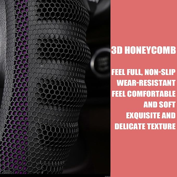 Car Steering Wheel Cover, Anti-Slip Leather Breathable Comfortable Automotive Steering Wheel Cover Protector Decoration for Men and Women, 15 Inch Universal for SUV, Truck, RV（Purple）