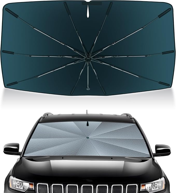 Autorder Windshield Sun Shade Umbrella for 2017-2024 Jeep Compass Accessories,Upgraded Ice Crystal Material,Easy Setup Umbrella Sunshade for Car Windshield,100% Sun Blocking