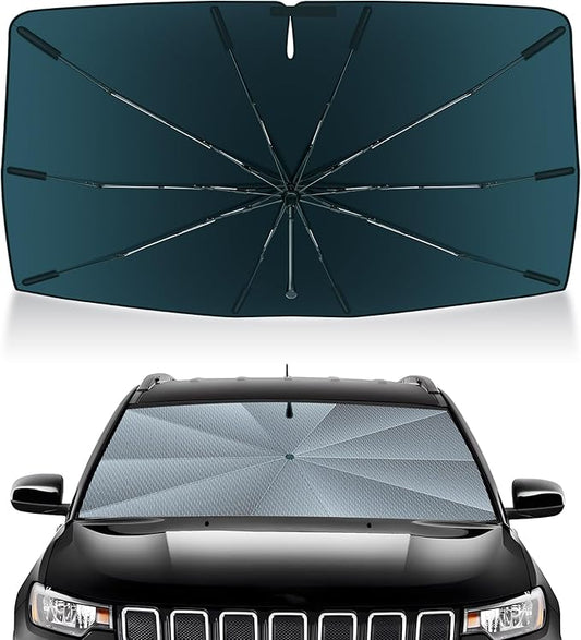 Autorder Windshield Sun Shade Umbrella for 2017-2024 Jeep Compass Accessories,Upgraded Ice Crystal Material,Easy Setup Umbrella Sunshade for Car Windshield,100% Sun Blocking