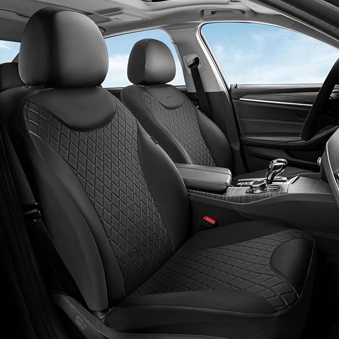 Coverado Front Seat Covers, Black Leather Car Seat Covers 2-Pack, Waterproof Car Seat Protectors, Automotive Seat Covers, Driver Seat Covers Universal Car Seat Cushions Fit for Most Sedan, SUV, Truck