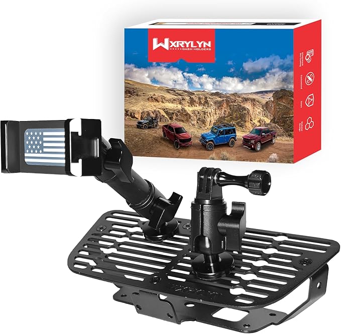 WXRYLYN 2Ways 2011-2018 Wrangler JK Pure Metal Dash Phone Mount Phone Holder for 2011-2018 J eep Wrangler JL Metal Dash Platform Go P ro Phone Mount