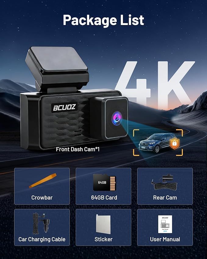 4K+4K Dual Dash Cam Front and Rear, 5.8GHz WiFi Dash Camera for Cars with 3.39" IPS Touchscreen, 170° Wide Angle, G-Sensor, 24H Parking Mode, Free 64GB Card Included (GS200)