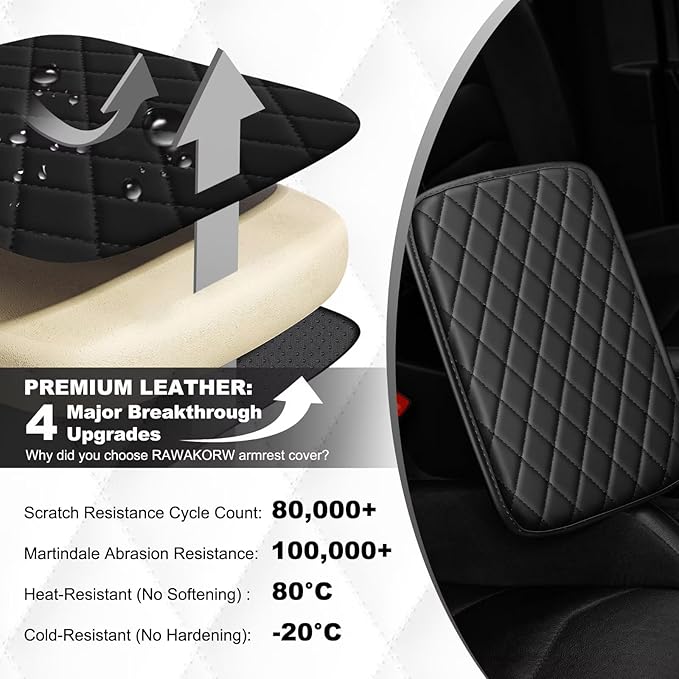 Upgraded Car Center Console Cover Fit for Avalon Faux Leather Car Armrest Cover Cushion with 2 Storage Bags,Car Armrest Storage Box Interior Accessories(Black)