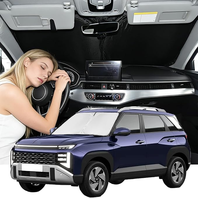 Windshield Sunshade for Hyundai Venue 2020-2026 Sun Shade Car Windshield Accessories Upgrade 4 Layers Blocks UV Rays Custom Fit Venue 240T Car Window Shades Front Windshield Keep Cool Foldable