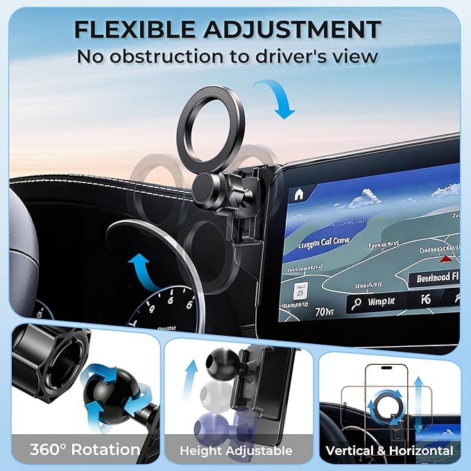 Car Phone Holder for Mercedes Benz GLE-Class/GLS-Class 2020-2026 (Only for 12.3-Inch Screen) 360° Rotation Magnetic Cell Phone Mount, Compatible with Magsafe, Does Not Affect Air Vent