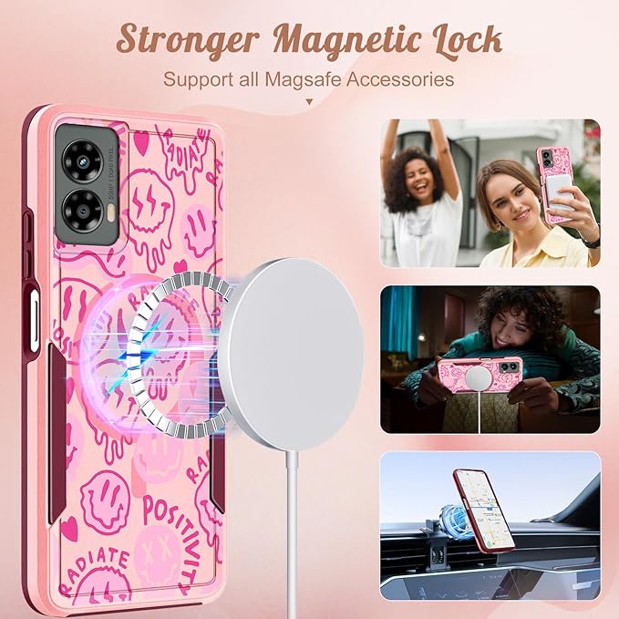 for Moto G 5G 2024 Case - Compatible with MagSafe Women Girls Cute Magnetic Protective Phone Cover Girly Kawaii Pretty Fashion Heavy Duty Shockproof Design for Motorola Moto G 5G 2024 Cases