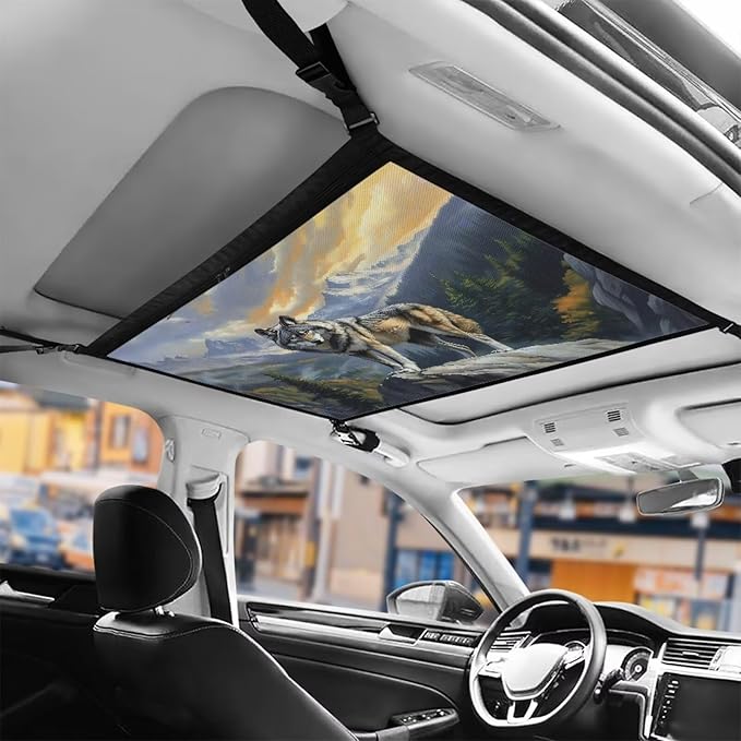 Generic Wolf Car Ceiling Cargo Net,31.69"x24.02" Reduce Car Roof Mesh Storage Organizer,Camping Gear Must Haves Cargo Bag,Long Travel Road Trip Car Camping Essentials Accessories