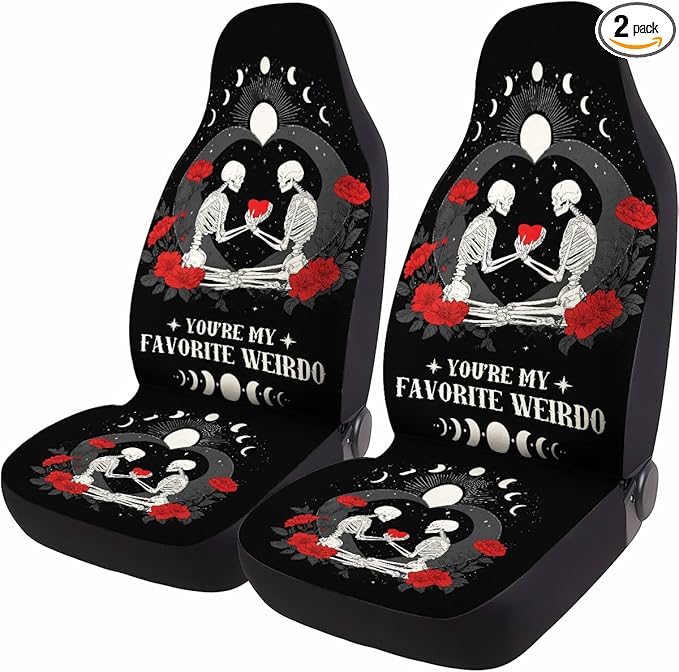 GENANY Skeleton Couple Car Seat Covers Set of 2, Breathable Front Seat Covers for Truck Sedan SUV, Couple Car Accessories, Favorite Weirdo Gift for Women Men
