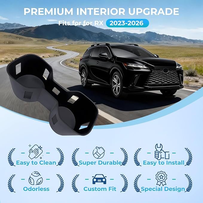 Center Console Cup Holder Inserts for Lexus RX 2025 2024 2023, TPE Interior Accessories Cup Holder Cover for Lexus RX 350 350h 550h 450h+, Black