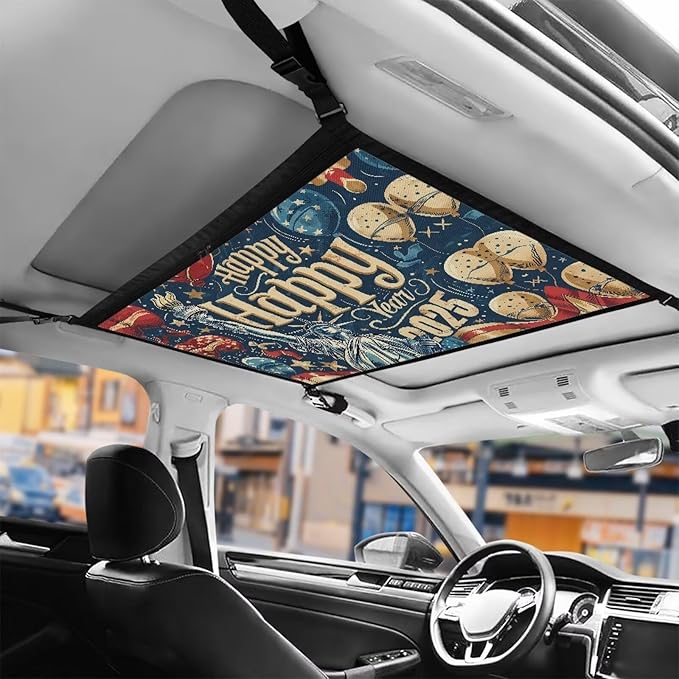 Generic New Year Car Ceiling Cargo Net Pocket Hanging Storage Bag with Zipper 31.69"x24.02" Double-Layer Mesh Car Roof Storage Organizer Long Road Trip Truck SUV Travel Camping New Year Decor