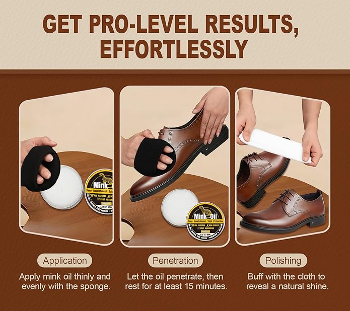 Leather Boot Care Kit, Mink Oil & Saddle Soap for Leather Cleaning & Leather Boots, 6-in-1 Leather Shoe Care Kit, Leather Cleaner and Conditioner for Purses, Shoes, Boots, Couch, Car