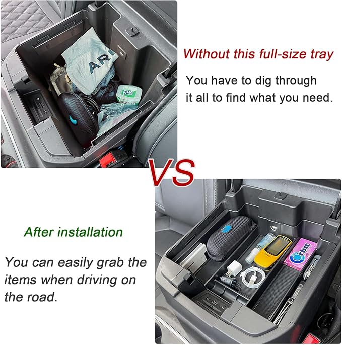 TOPINSTALL 4 Compartments Full Size Tray Compatible with 2019-2022 GMC Sierra Chevy Silverado 1500 and 2020-2023 Silverado/Sierra 2500HD 3500HD Full Console w/Bucket Seats ONLY