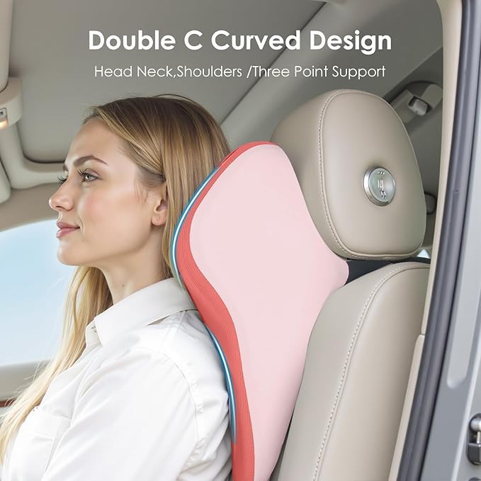 FLORICH Car Seat Cushion & Lumbar Support Pillow & Car Neck Pillow Ergonomic and 100% Memory Foam, Upgraded Larger and Breathable Car Seat Cushion & Back Support Pillow - Pink