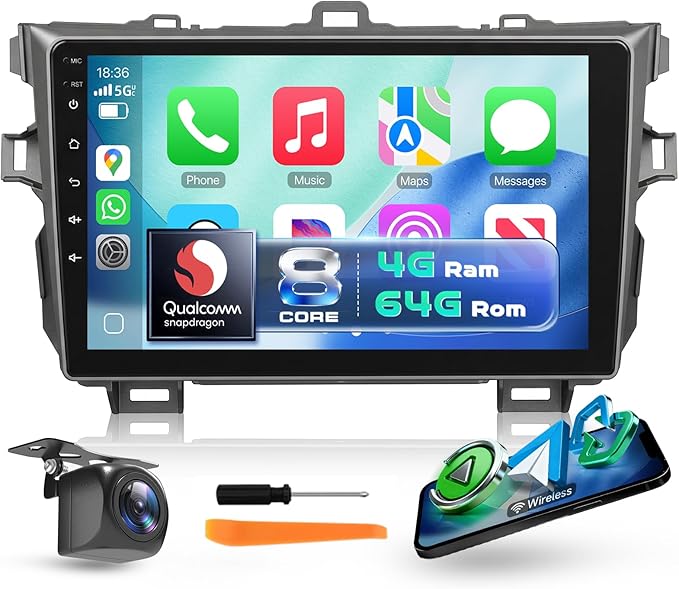 8-core 4G+64G Car Stereo for Toyota Corolla 2009-2013 with 9-Inch 1280P QLED Touchscreen 5G WiFi, Android Car Radio Carplay Android Auto BT5.1 DSP/Hi-Res Audio 5GWifi SWC GPS Backup Camera