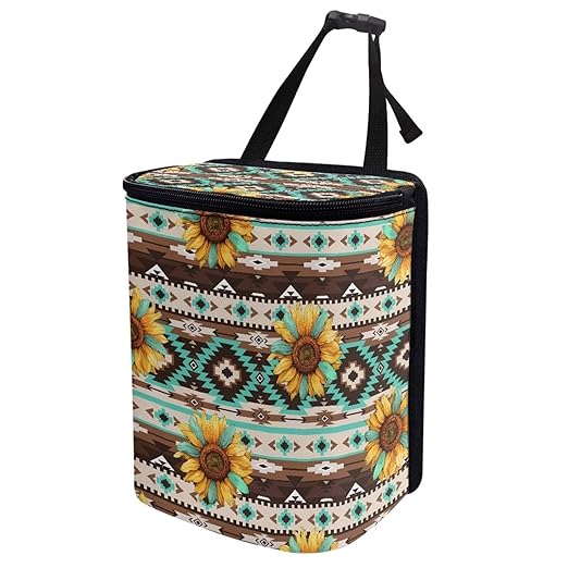 Aztec Sunflower Car Trash Can Auto Garbage Bag Car Trash Can with Lid Leak-Proof Car Storage Bag Garbage Bag Hanging for Headrest Portable Car Backseat Organizer