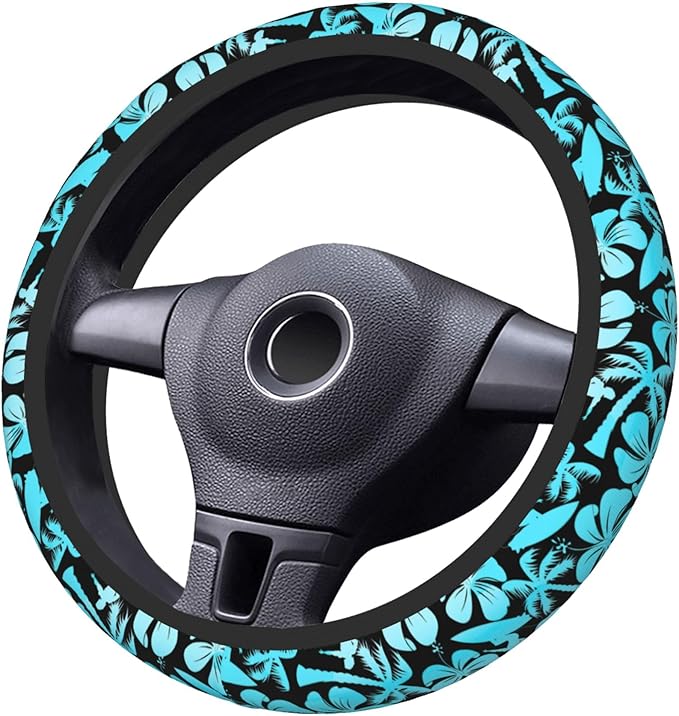 Palm Car Steering Wheel Cover for Women Surfer with Tree Men Stretch Cloth Anti-Slip Wrap Protector Case Fit Universal Auto Accessories Decor Sweat Absorption 14-15 Inch