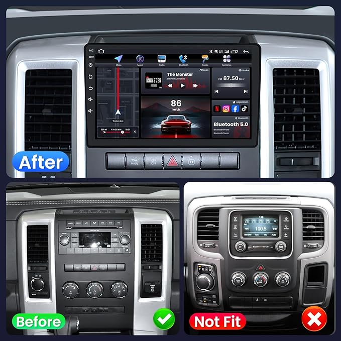 8Core+4GB RAM Android 13 Car Radio for Dodge RAM 1500 2500 3500 2009-2012: 1280 * 800 IPS Touchscreen Car Stereo Replacement with Wireless CarPlay Android Auto HD Backup Camera Bluetooth GPS FM RDS