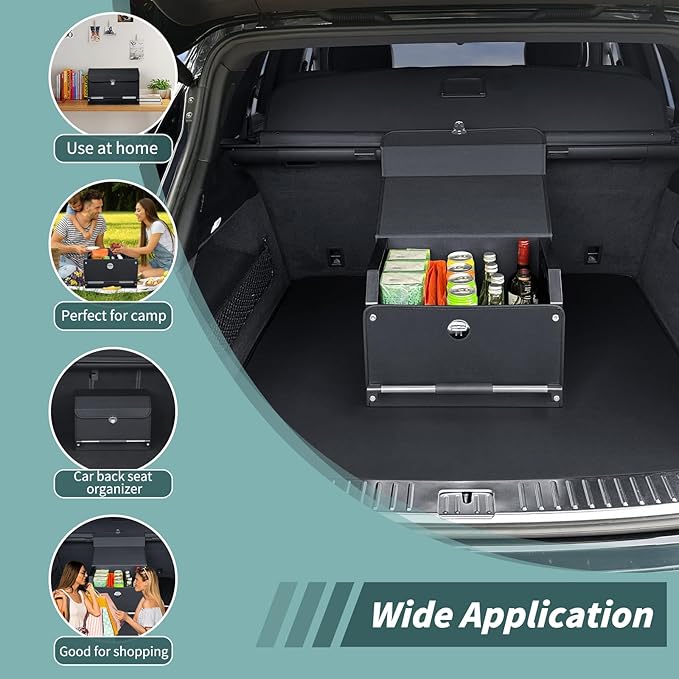 XCF Car Trunk Organizer, Leather Trunk Organizer with Lid and Push-pull Handle Car Storage Box for SUV, Minivan, Sedan (Black, 16.9 x 11.4 x 12.2in)
