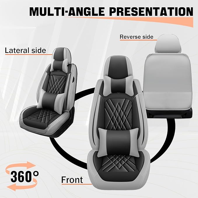 Car Seat Covers Compatible with Toyota Camry 2012-2026 Durable Waterproof Automotive Seat Covers Stretchable Fabric Material,Airbag Compatibility,Premium Nappa Leather(Black Gray,Full Set with Pillow)