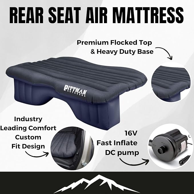 AirBedz by Pittman Outdoors - Inflatable Rear Seat Air Mattress, Black - 55" Wide - Mid-Size Fits Jeeps, Car, SUV’s & Mid-Size Trucks, Comes with Portable DC Air Pump
