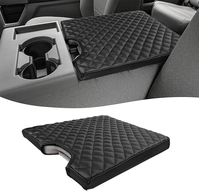 KBH Center Console Armrest Cover for 2015-2025 F150, 2017-2025 F250 F350 F450 F550, with 40/20/40 Jump Seat, Vinyl Leather, Anti-Scratch, Black