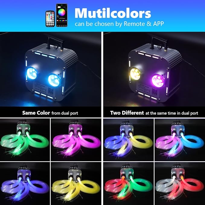 AMKI High Brightness Dual Color 32W Twinkle 1800pcs 0.03in 16.4ft Fiber Optic Starlight Headliner Kits RGBW Sound Activated APP/Remote Control for Movie Theater Home Ceiling Decor