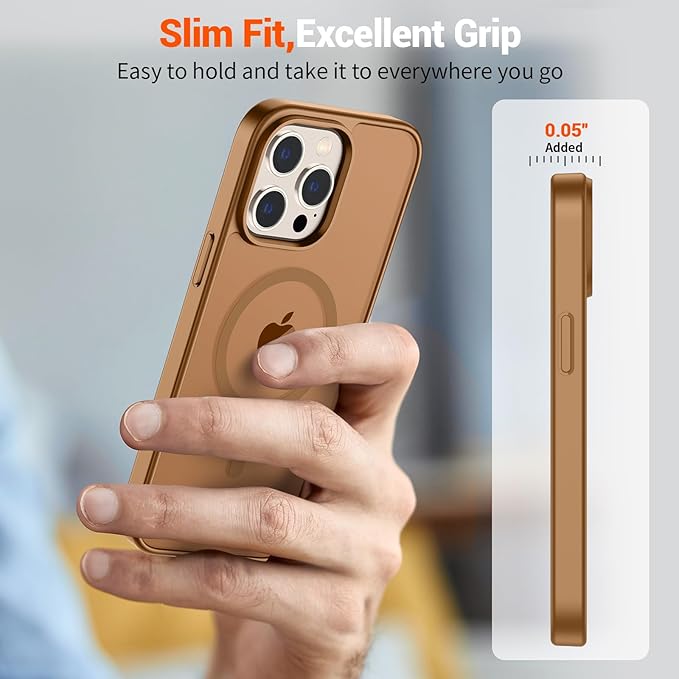 SUPFINE Magnetic for iPhone 15 Pro Case (Compatible with MagSafe) (Military Grade Drop Protection) Translucent Matte Shockproof Phone Cover,Brown