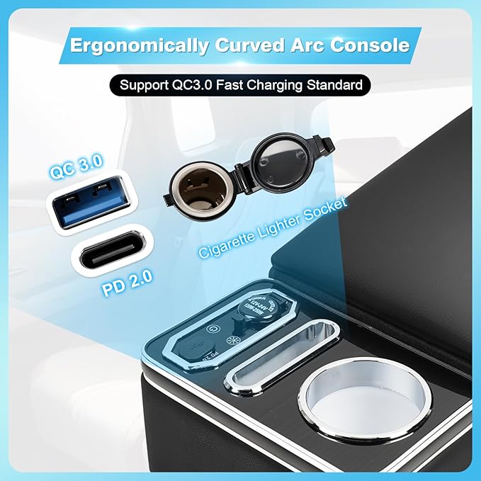 Car Center Console, Universal Bench Seat Consoles, Truck Seat Organizer and Storage, Cup Holder&Phone Holder for Small Car, Truck, Minivan (Small Center Console)