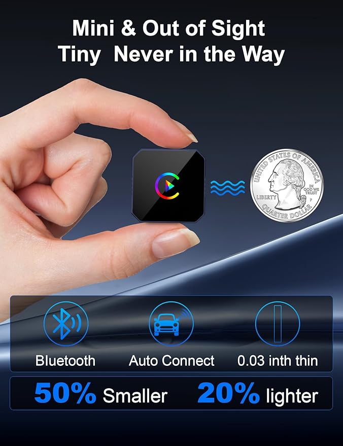 2026 Upgraded Mini Wireless CarPlay Adapter for Apple CarPlay & Android Auto, Plug & Play, Fast and Auto Connect, No Latency 2 in 1 Car Play Wireless Adapter for iPhone iOS 10+ & Android 11+