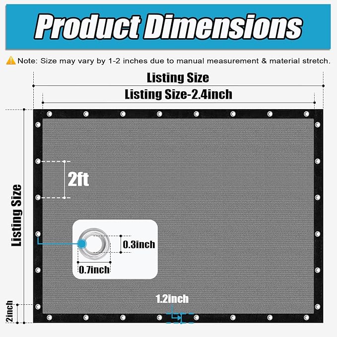 Amagenix 90% Sun Shade Cloth with Grommets, 3' x 8' Pergola Replacement Shade Cover Canopy Privacy Screen for Outdoor Patio Garden, Gray (We Customized)