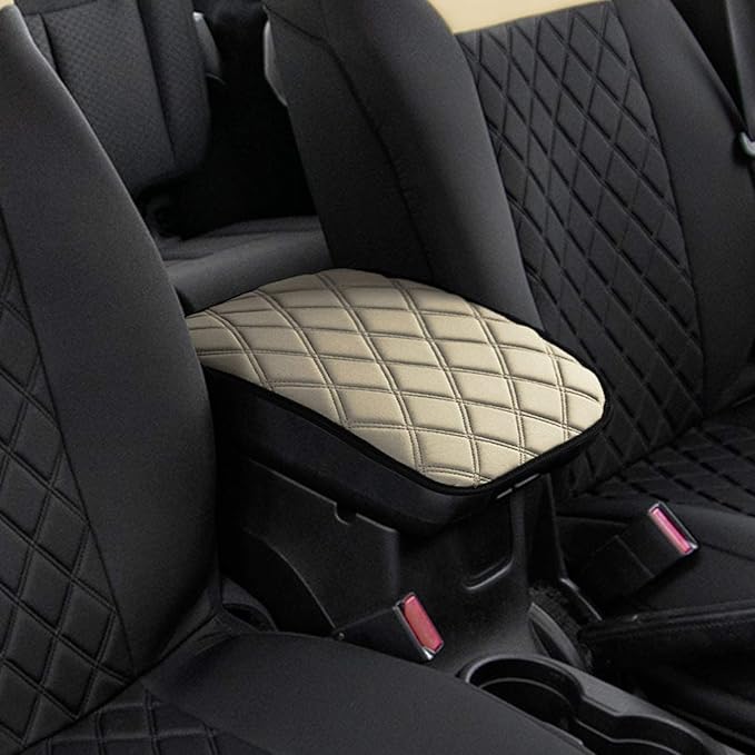 FH Group Neosupreme Beige Diamond Pattern Center Console Pad – Water-Resistant Armrest Cover Protector for Cars, SUVs & Trucks