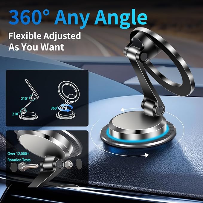 YAOKEEP Magnetic Car Phone Holder for Magsafe [2800gf Strong Magnetic], 360° Adjustable Magnetic Phone Holder for Car Dashboard, Phone Car Mount for iPhone17 Pro/Air/Max 16 15 14 13 12 (Black)