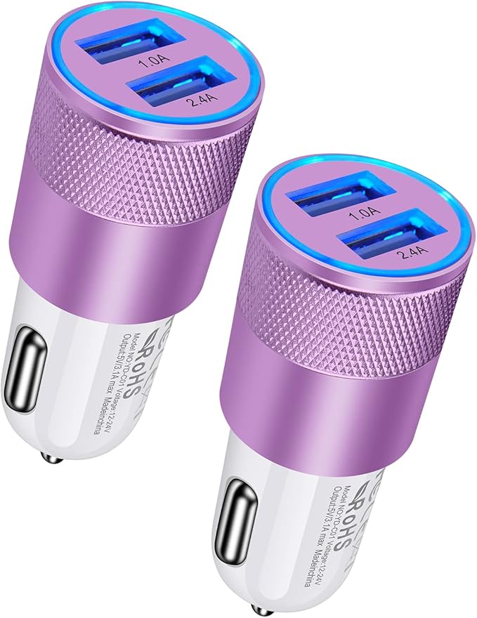 USB Car Charger, 2Pack Automobile Lighter Adapter Dual Port Cigarette Cargador Carro Cell Phone Charger for Samsung, iPhone, Google, Kindle, Double Port 3.4a Fast Charging Power Block