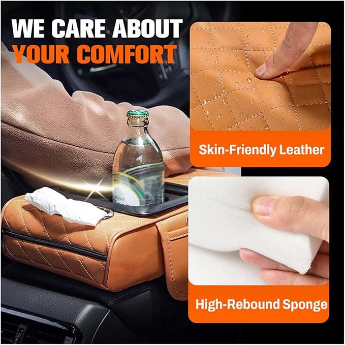 Car Armrest Box Thicken Height Pad Arm Rest Cushion Memory Cotton Elbow Universal Auto Interior Storage Tissue Organizer(Black Red)