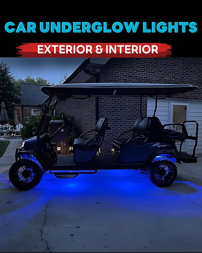 12V Led Light Strip Connectable 24Inch Blue Led Strip Lights for Car Golf Cart Motorcycle Boat Truck Cabinet Waterproof Led Light Strip,4Pack