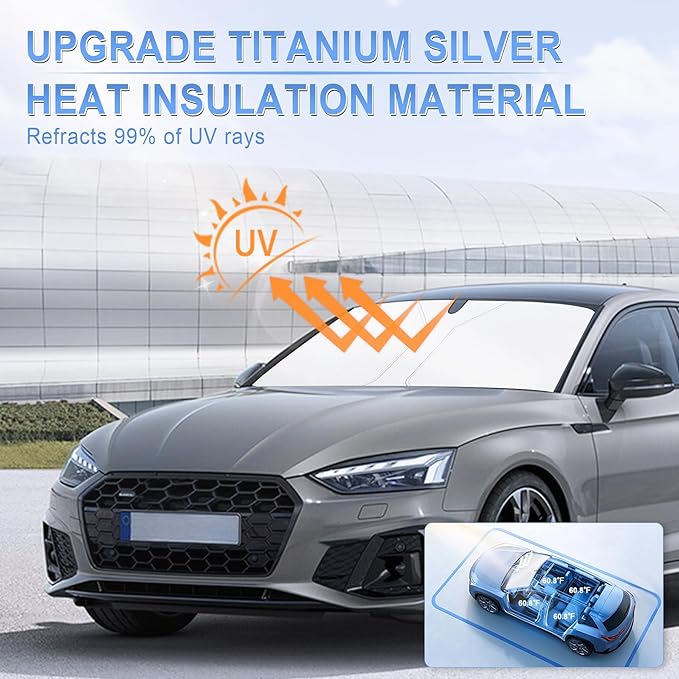 SINGARO 300T Universal Car Windshield Sun Shade, Foldable Reflective for Windshield & Window Shades with Overlapping Design, Car Interior Accessories (57" L x 30" W)